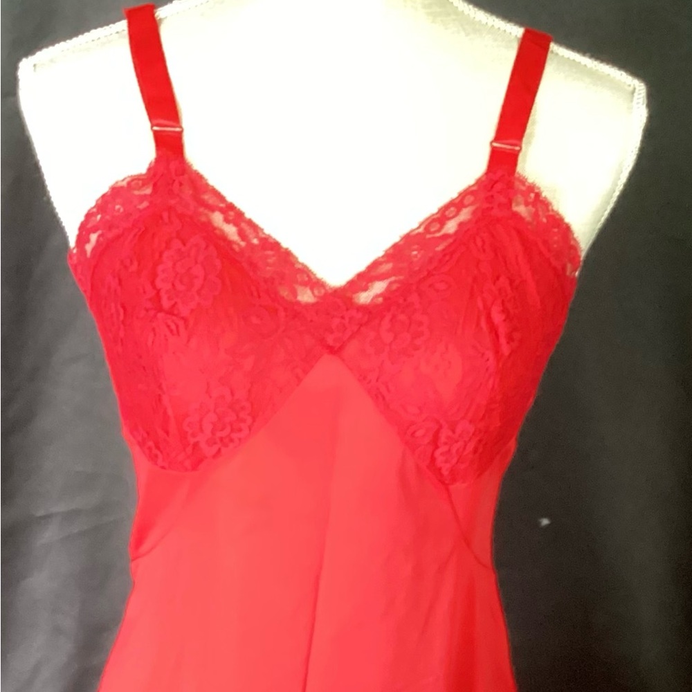 Vintage Rogers Chic Red Lace Chemise Size 34
